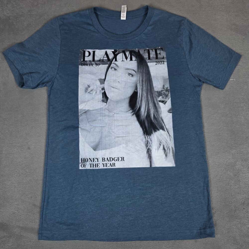 Bella + Canvas 3001 Playmate Honey Badger Graphic T-Shirt Blue Medium NWOT Tee